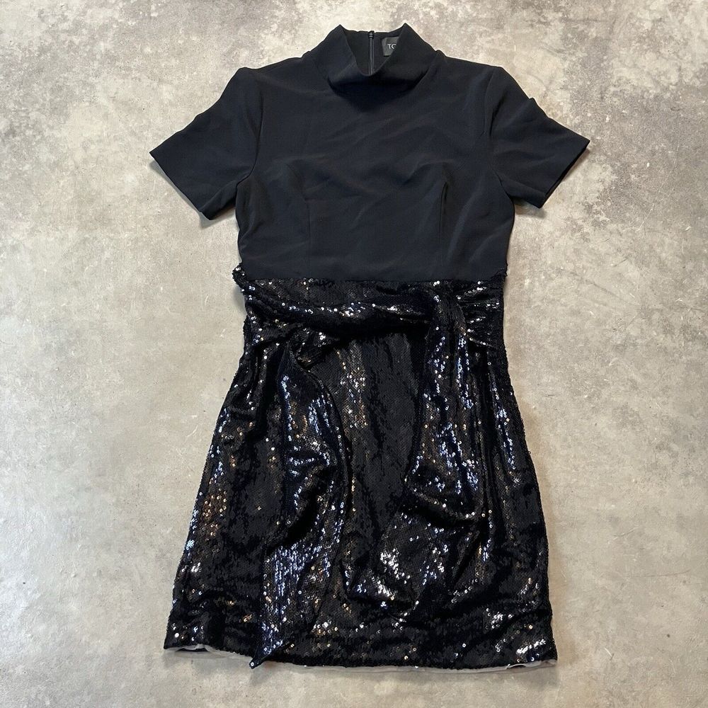 Toccin Dress Womens 8 Black Twisted Embellished‎ Sequin Mini Tie Waist